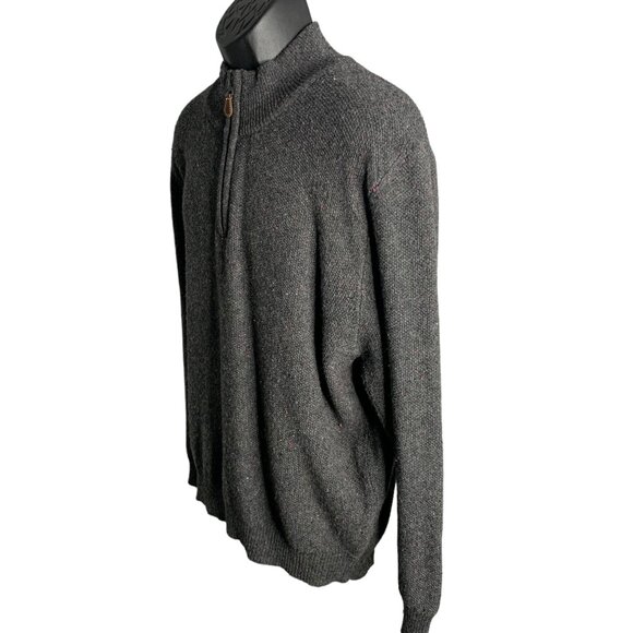 Jos A Bank Lambswool Pullover Sweater L Grey Quarter Zip Mock Neck Pullover - Picture 3 of 6